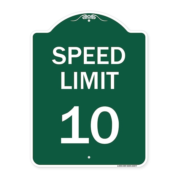 Speed Reduction Sign Speed Limit 10 Mph, Green & White Aluminum Sign, 18" x 24", GW-1824-22877